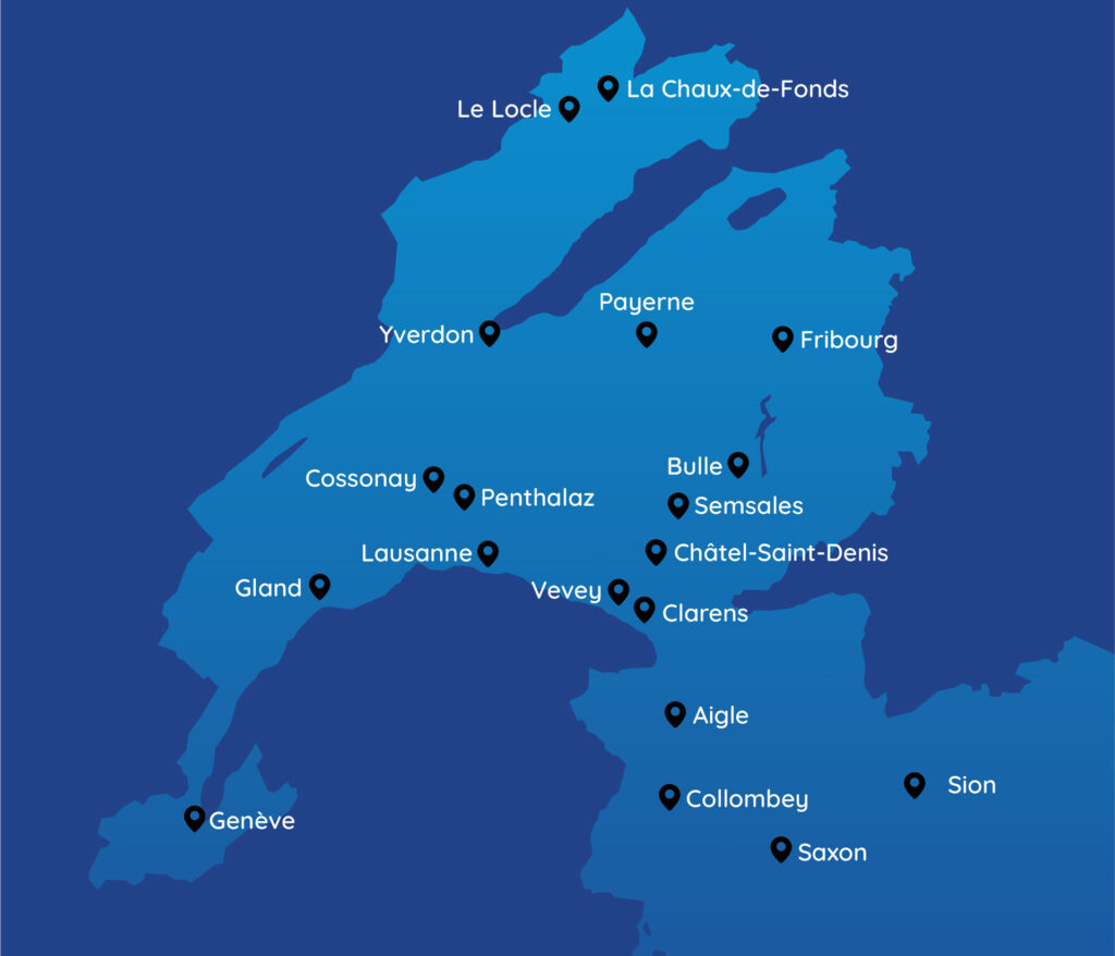 Carte du réseau suisse Physio Clinics