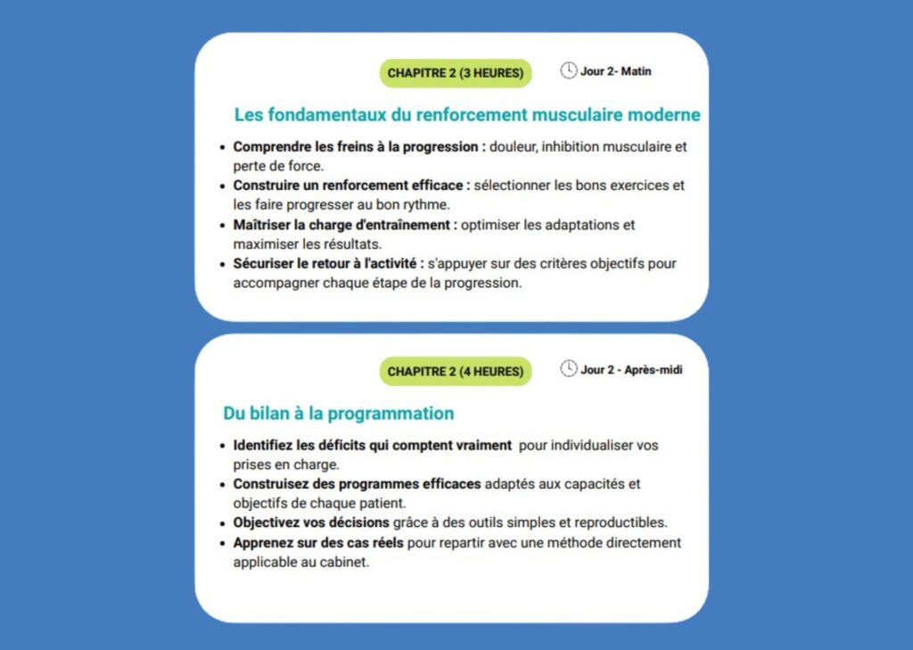 Formation continue professionnelle sur l'ABC du renforcement musculaire chez Physio Clinics