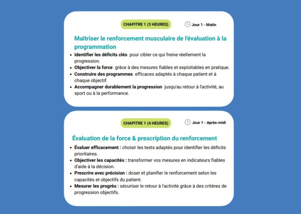 Formation continue chez Physio Clinics professionnelle sur l'ABC du renforcement musculaire