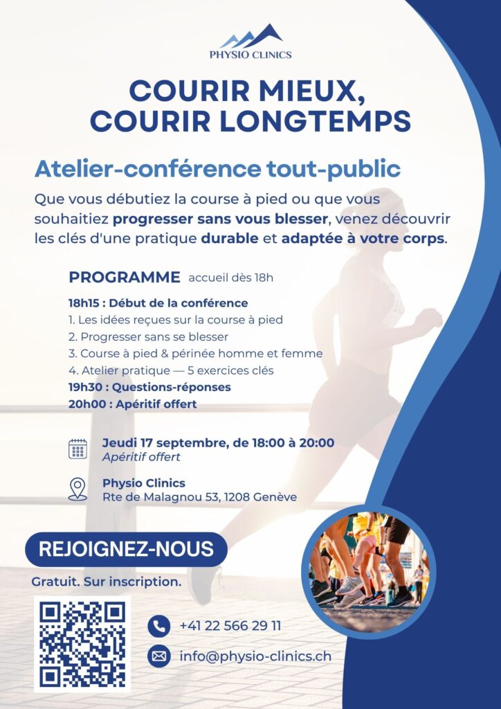 conference-course-a-pied-geneve Participez à notre conférence sur la course à pied en présence de nos physiothérapeutes. Physio Clinics Genève